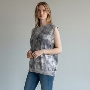 See by Chloe Gray Tie Dye Cold Shoulder Sweatshirt Top 100% Cotton Size US 6